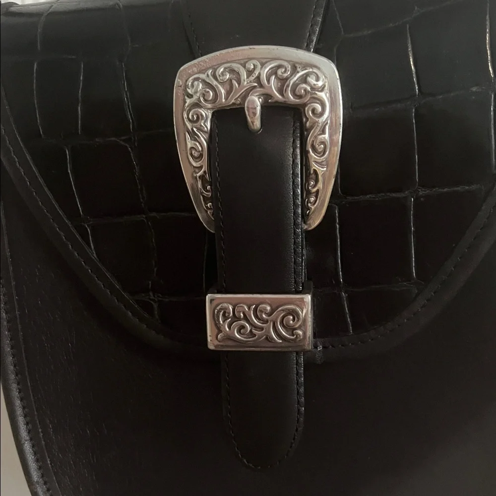 Brighton Black Leather Crossbody w/ Faux Alligator Trim